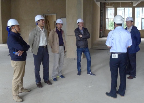 王學軍（左二）等參加調研活動的專家參觀考察